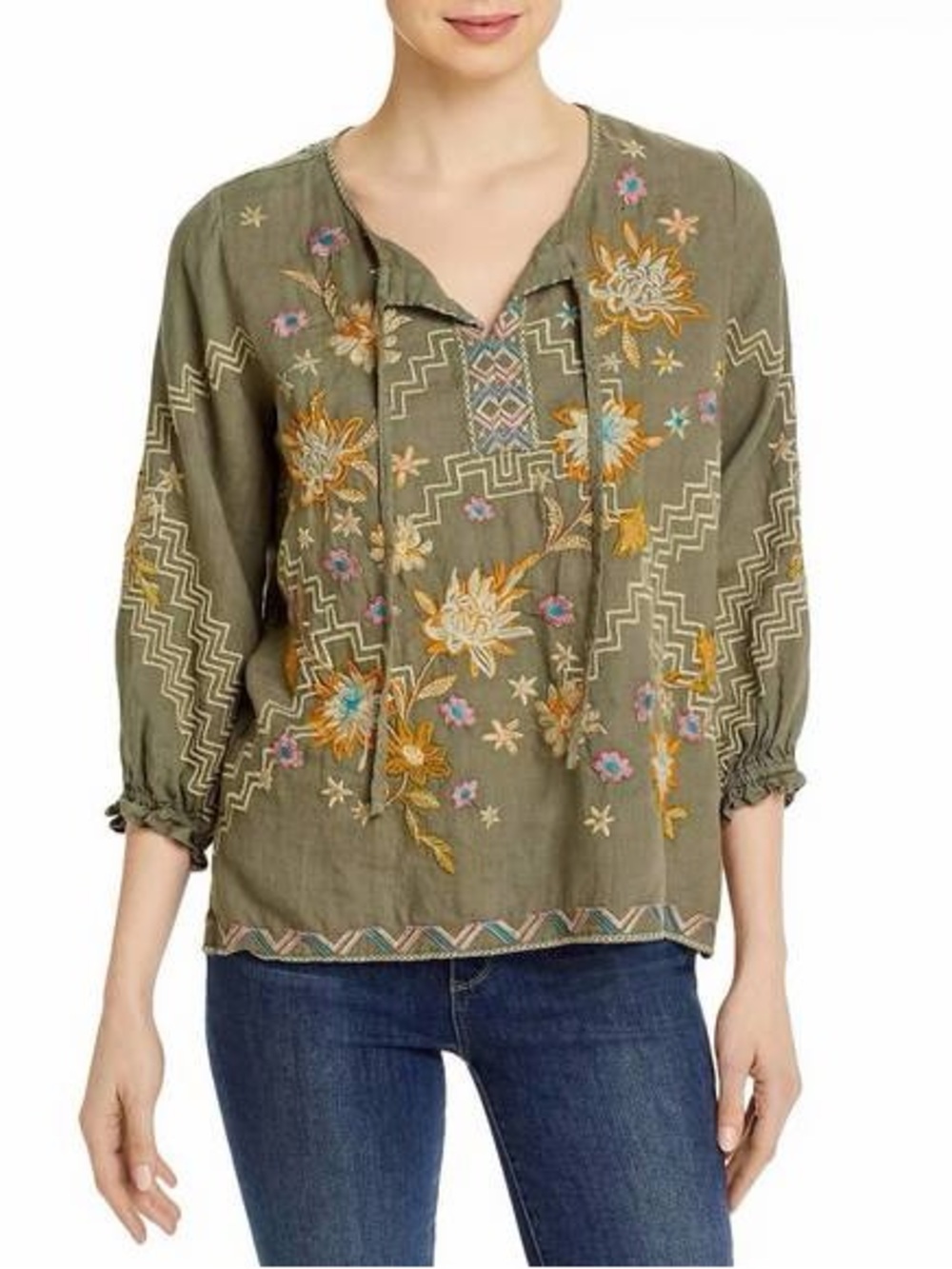 Johnny Was Elia Linen Embroidered Top‎